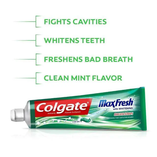 Alt view image 2 of 6 - Max Fresh Whitening Toothpaste with Mini Breath Strips, Clean Mint - 6 Ounce (2 Pack)