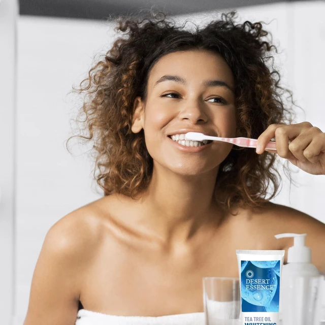 Alt view image 2 of 5 - Tea Tree Oil Whitening Plus Toothpaste, 6.25 oz | Cool mint formula with baking soda, bamboo stem fiber and zinc citrate; fluoride-free, vegan and SLS-free