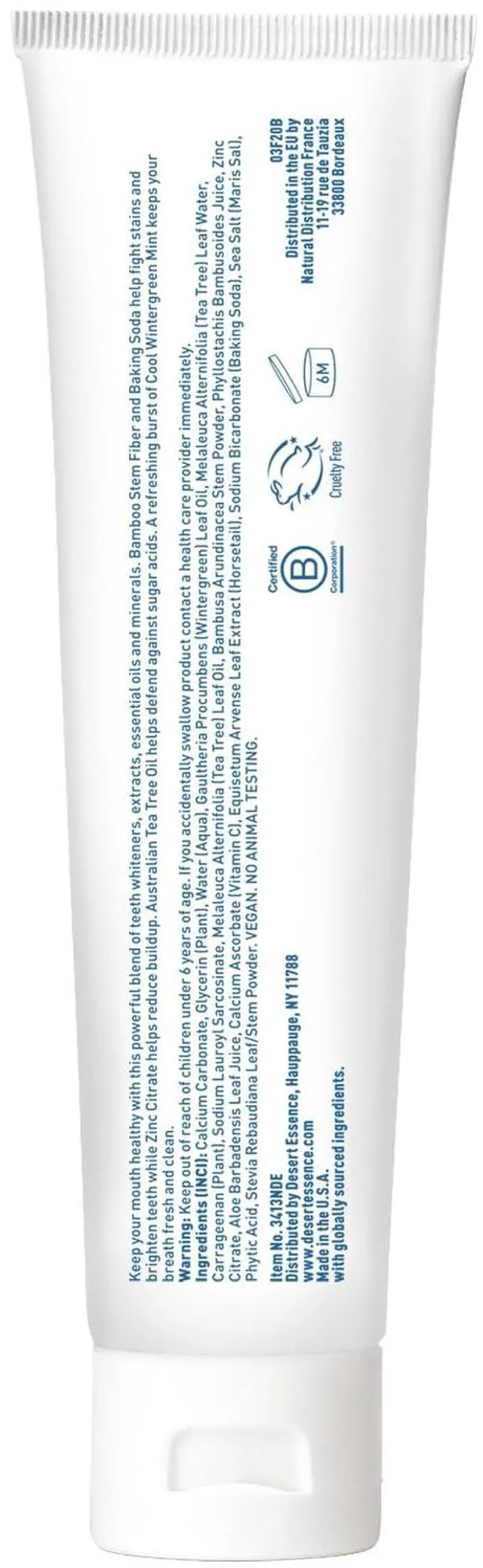 Alt view image 4 of 5 - Tea Tree Oil Whitening Plus Toothpaste, 6.25 oz | Cool mint formula with baking soda, bamboo stem fiber and zinc citrate; fluoride-free, vegan and SLS-free