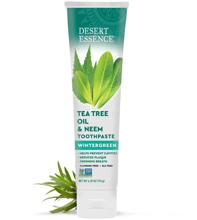 Main image of Tea Tree Oil & Neem Toothpaste - Fluoride-Free, Gluten-Free, SLS Free Formula - Vegan, Herbal Toothpaste for Plaque Reduction - Wintergreen Flavor, 6.25 oz