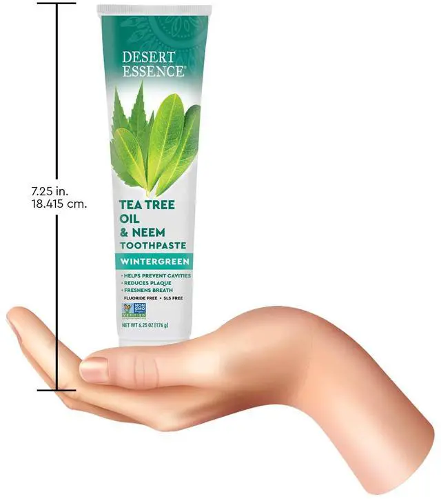 Alt view image 5 of 6 - Tea Tree Oil & Neem Toothpaste - Fluoride-Free, Gluten-Free, SLS Free Formula - Vegan, Herbal Toothpaste for Plaque Reduction - Wintergreen Flavor, 6.25 oz