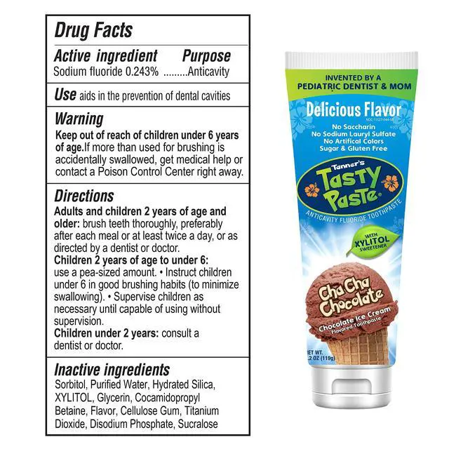Alt view image 2 of 4 - Cha Cha Chocolate Kids Fluoride Toothpaste, Chocolate Ice Cream Flavor, No Mint Childrens Toothpaste, Cavity Protection, Pediatric Dentist Created, 1-Pack
