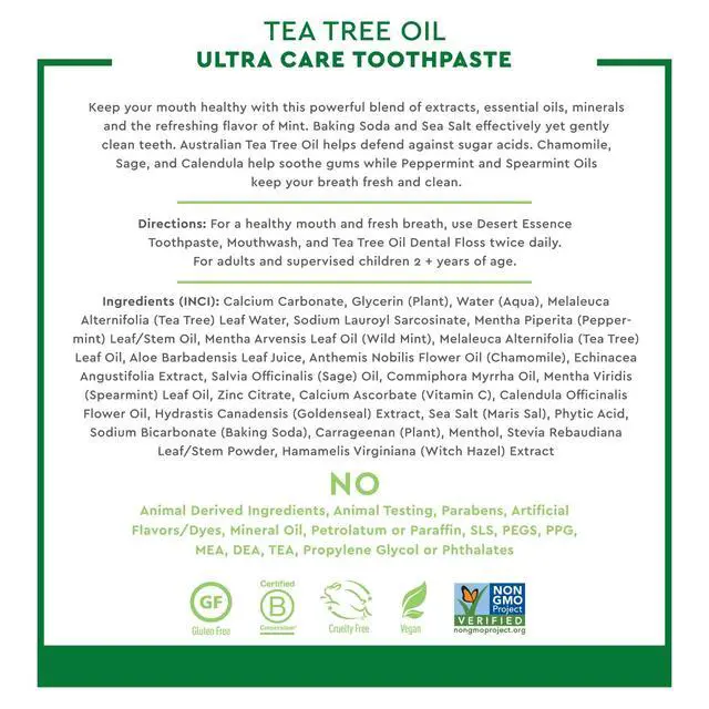 Alt view image 3 of 7 - Natural Tea Tree Oil Ultra Care Toothpaste - Mega Mint - 6.25 Oz - Helps Soothe Gums & Reduce Plaque - Freshens Breath & Cleans Teeth - Oral Care - Defends Against Sugar Acids