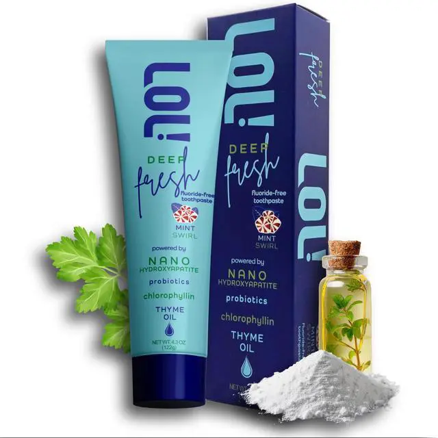 Main image of Deep Fresh Mint Swirl, Fluoride Free Toothpaste - Bad Breath Treatment for Adults | Nano Hydroxyapatite, Oral Probiotics, Thyme Oil, Parsley, Zinc Citrate Odor Neutralizing, Tooth Paste