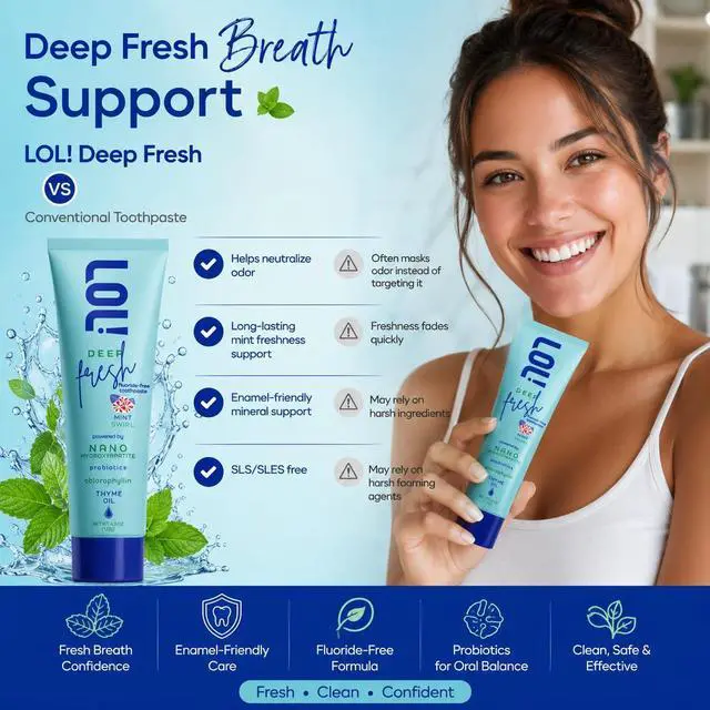 Alt view image 2 of 7 - Deep Fresh Mint Swirl, Fluoride Free Toothpaste - Bad Breath Treatment for Adults | Nano Hydroxyapatite, Oral Probiotics, Thyme Oil, Parsley, Zinc Citrate Odor Neutralizing, Tooth Paste
