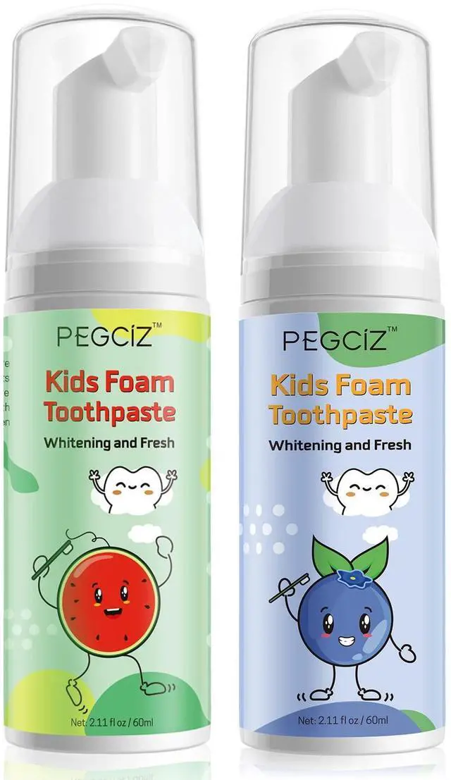 Main image of Foam Toothpaste Kids, Toddler Toothpaste with Low Fluoride, Kids Toothpaste for U Shaped & Electric Toothbrush, Foam Toothpaste for Children Ages 3 Plus (2PCS, Watermelon+Blueberry)