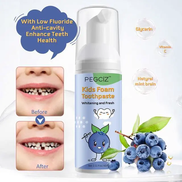 Alt view image 2 of 7 - Foam Toothpaste Kids, Toddler Toothpaste with Low Fluoride, Kids Toothpaste for U Shaped & Electric Toothbrush, Foam Toothpaste for Children Ages 3 Plus (2PCS, Watermelon+Blueberry)