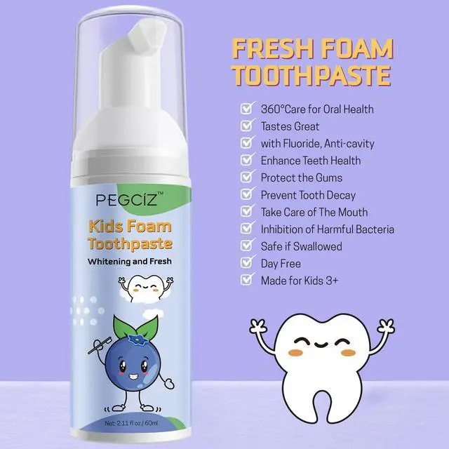 Alt view image 3 of 7 - Foam Toothpaste Kids, Toddler Toothpaste with Low Fluoride, Kids Toothpaste for U Shaped & Electric Toothbrush, Foam Toothpaste for Children Ages 3 Plus (2PCS, Watermelon+Blueberry)
