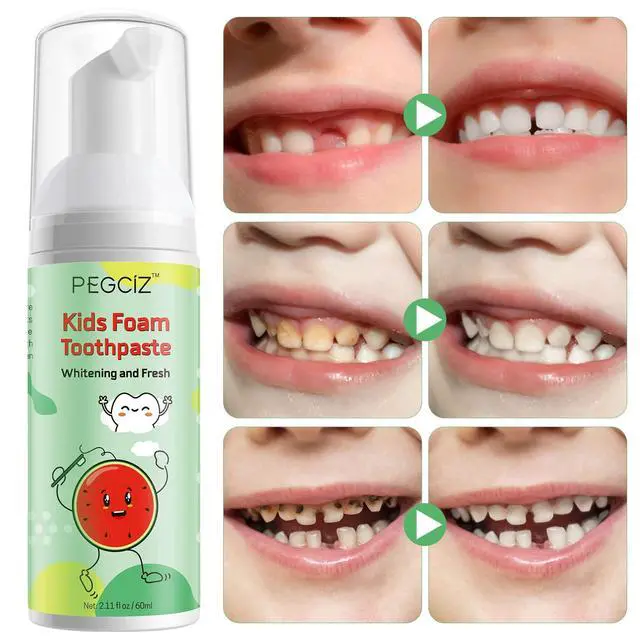 Alt view image 7 of 7 - Foam Toothpaste Kids, Toddler Toothpaste with Low Fluoride, Kids Toothpaste for U Shaped & Electric Toothbrush, Foam Toothpaste for Children Ages 3 Plus (2PCS, Watermelon+Blueberry)