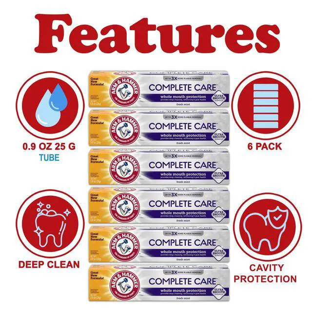 Alt view image 2 of 6 - Toothpaste Complete Care Whole Mouth Protection, 6 Pack, Fresh Mint, Anticavity Fluoride Toothpaste with Baking Soda, Whitening Enamel Strengthening Paste, Travel Size 0.9 Oz