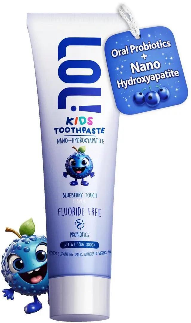 Main image of Kids Toothpaste No Fluoride, Fluoride Free Toothpaste Kids, Nano Hydroxyapatite Toothpaste with Probiotics & Xylitol, Remineralizing, Natural Plant-Based Foam, Blueberry Flavor