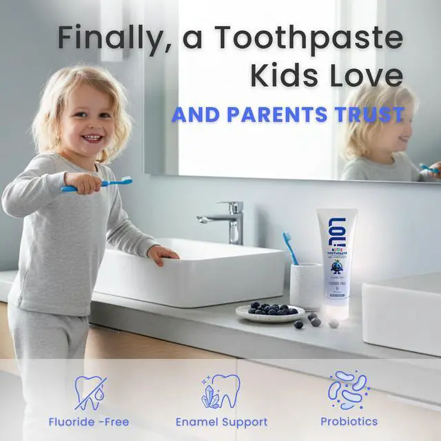 Alt view image 6 of 7 - Kids Toothpaste No Fluoride, Fluoride Free Toothpaste Kids, Nano Hydroxyapatite Toothpaste with Probiotics & Xylitol, Remineralizing, Natural Plant-Based Foam, Blueberry Flavor