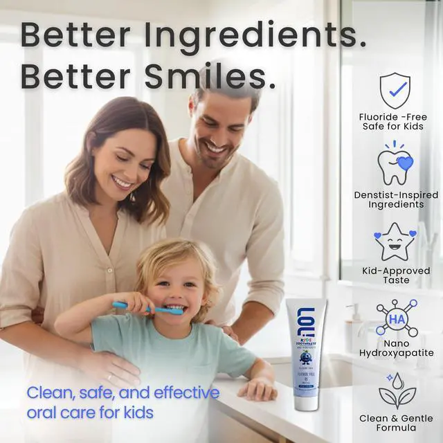 Alt view image 5 of 7 - Kids Toothpaste No Fluoride, Fluoride Free Toothpaste Kids, Nano Hydroxyapatite Toothpaste with Probiotics & Xylitol, Remineralizing, Natural Plant-Based Foam, Blueberry Flavor