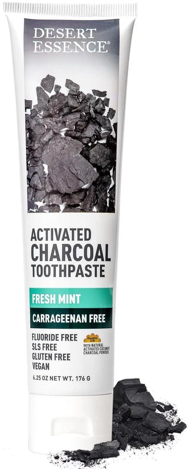 Main image of Activated Charcoal Toothpaste - Fluoride and Carrageenan Free - Brighter Teeth and Fresher Breath with Activated Coconut Shell Charcoal, Baking Soda, and Fresh Mint - 6.25 oz