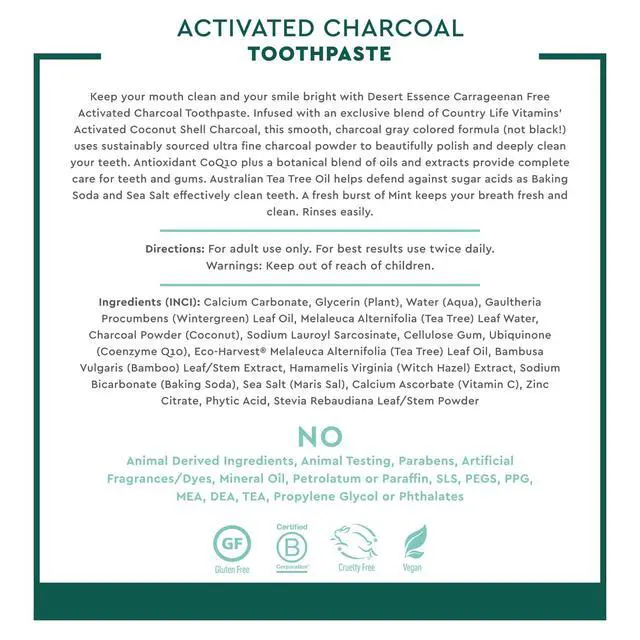 Alt view image 3 of 5 - Activated Charcoal Toothpaste - Fluoride and Carrageenan Free - Brighter Teeth and Fresher Breath with Activated Coconut Shell Charcoal, Baking Soda, and Fresh Mint - 6.25 oz