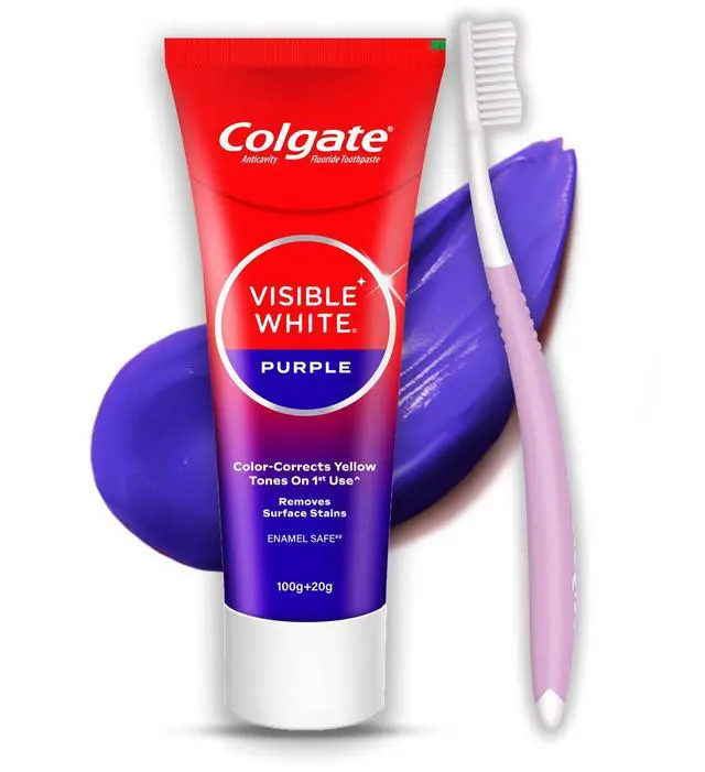Main image of Visible White Purple Toothpaste for Whitening, Enamel-Safe Daily Use Paste (100g+20g/ 3.5oz+0.7oz)