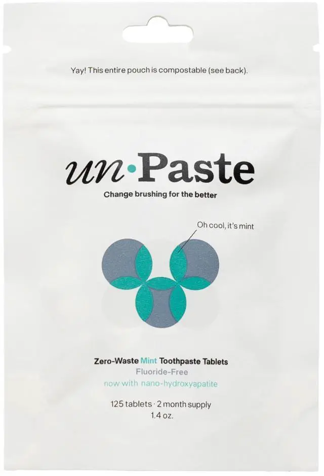 Main image of Fluoride Free Toothpaste Tablets, Mint, Nano Hydroxyapatite, Xylitol Free, Travel Friendly Resealable Pouch, Eco-Friendly 125ct / 2 Month Supply
