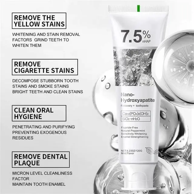 Alt view image 3 of 7 - 2-Pack 7.5% Hydroxyapatite Toothpaste, Fluoride-Free for Sensitive Teeth Enamel Protection & Sensitivity Relief & Deep Clean, Gentle Mint Fresh Breath