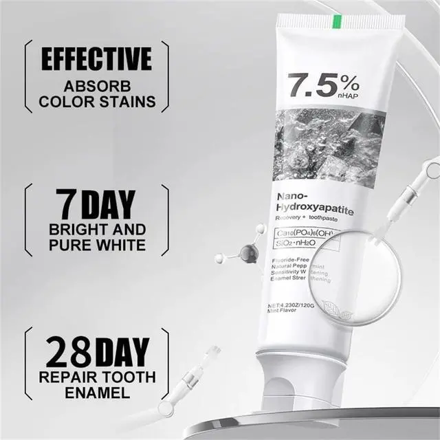 Alt view image 6 of 7 - 2-Pack 7.5% Hydroxyapatite Toothpaste, Fluoride-Free for Sensitive Teeth Enamel Protection & Sensitivity Relief & Deep Clean, Gentle Mint Fresh Breath