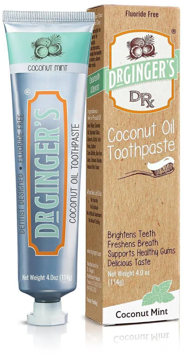 Main image of Dr. Ginger's Coconut Oil Toothpaste, Fluoride Free & Dye Free, Coconut Mint, Organic Coconut Oil + Xylitol, Whitens Teeth, Freshens Breath, Sensitive Teeth Formula, 4 oz