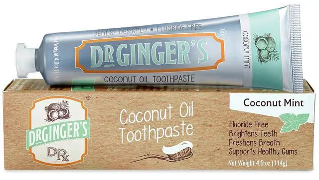 Alt view image 3 of 6 - Dr. Ginger's Coconut Oil Toothpaste, Fluoride Free & Dye Free, Coconut Mint, Organic Coconut Oil + Xylitol, Whitens Teeth, Freshens Breath, Sensitive Teeth Formula, 4 oz