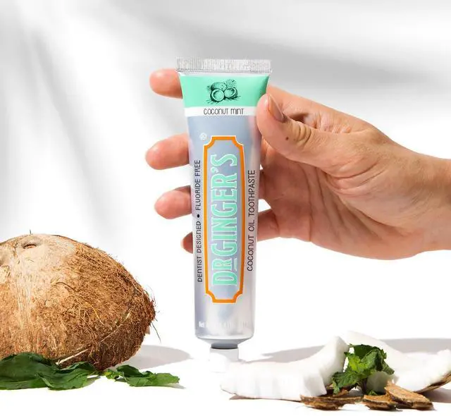 Alt view image 4 of 6 - Dr. Ginger's Coconut Oil Toothpaste, Fluoride Free & Dye Free, Coconut Mint, Organic Coconut Oil + Xylitol, Whitens Teeth, Freshens Breath, Sensitive Teeth Formula, 4 oz