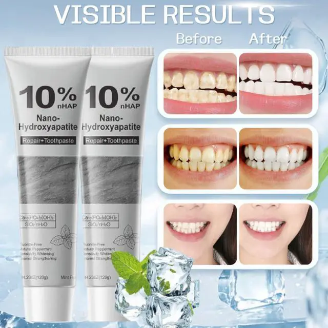 Alt view image 2 of 6 - Hydroxyapatite Toothpaste, 2026 New Upgraded Formula 10% Nano-Hydroxyapatite Toothpaste Strengthens Enamel, Fluoride-Free Toothpastes with Gentle on Sensitive Teeth and Freshens Breath(4.23oz, 2Pcs)