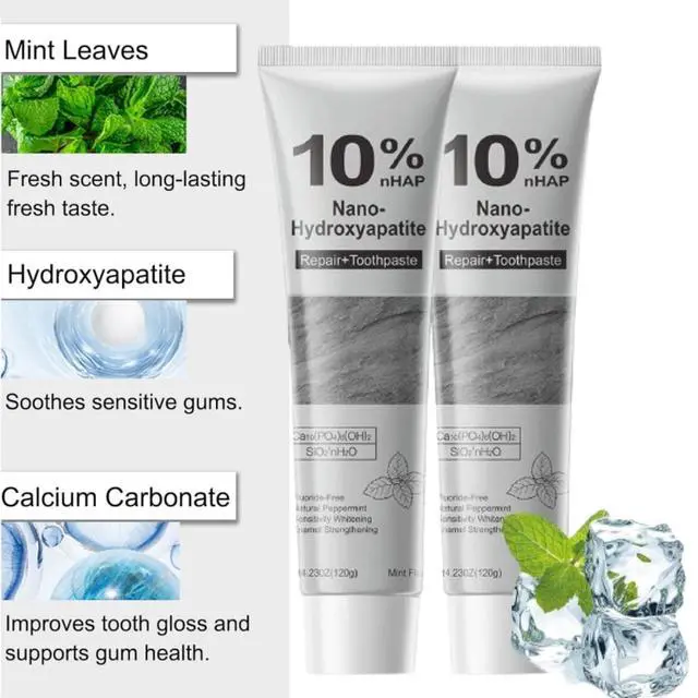 Alt view image 4 of 6 - Hydroxyapatite Toothpaste, 2026 New Upgraded Formula 10% Nano-Hydroxyapatite Toothpaste Strengthens Enamel, Fluoride-Free Toothpastes with Gentle on Sensitive Teeth and Freshens Breath(4.23oz, 2Pcs)