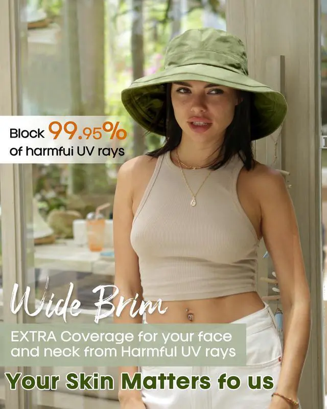 Alt view image 2 of 7 - Sun Hats for Women Gardening Hat Wide Brim Ponytail Beach Sun Protection Breathable Cotton Summer Hat with Fold-Up Brim Green