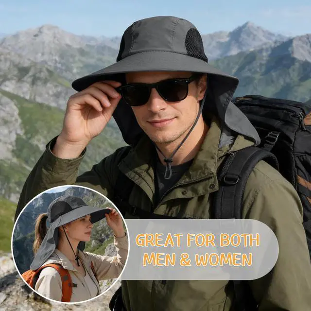 Alt view image 2 of 6 - Sun Hat for Men Women with Neck Flap,UPF 50+ UV Protective Hiking Fishing Hats,Wide Brim Sun Hat for Women&Men