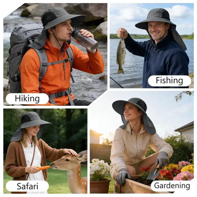 Alt view image 5 of 6 - Sun Hat for Men Women with Neck Flap,UPF 50+ UV Protective Hiking Fishing Hats,Wide Brim Sun Hat for Women&Men