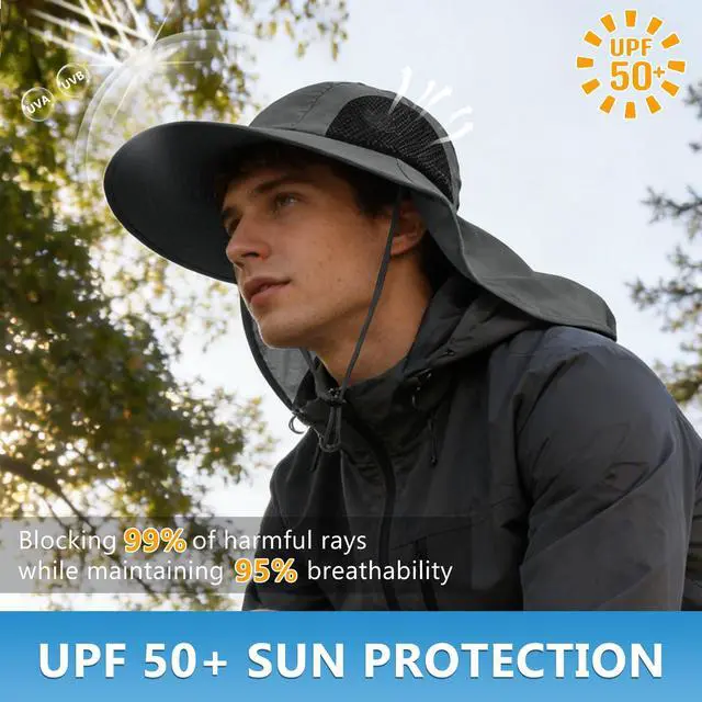 Alt view image 6 of 6 - Sun Hat for Men Women with Neck Flap,UPF 50+ UV Protective Hiking Fishing Hats,Wide Brim Sun Hat for Women&Men