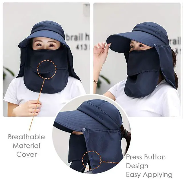 Alt view image 4 of 7 - Wide Brim Sun Hat Multifunctional UPF 50 Protection Bucket Fishing Hat Cap (Navy)