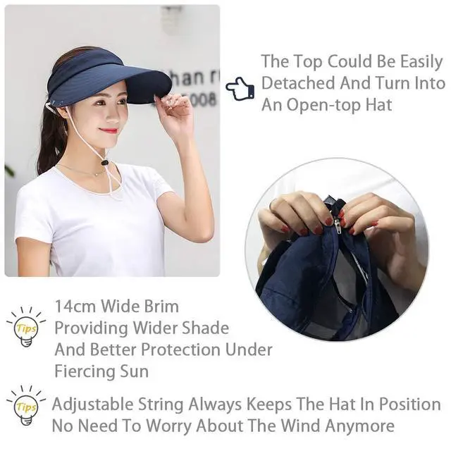 Alt view image 6 of 7 - Wide Brim Sun Hat Multifunctional UPF 50 Protection Bucket Fishing Hat Cap (Navy)