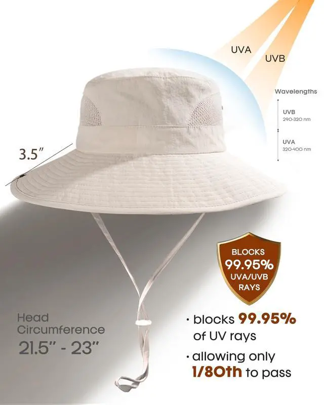 Alt view image 3 of 7 - Womens Sun Hat with Ponytail Hole Beach Hiking Summer Wide Brim UPF 50+ Outdoor Protection Foldable Bucket Hat Beige, One Size