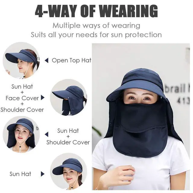 Alt view image 3 of 7 - Wide Brim Sun Hat Multifunctional UPF 50 Protection Bucket Fishing Hat Cap (Navy)