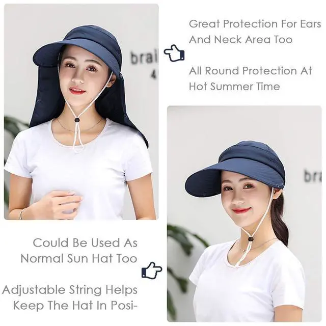 Alt view image 5 of 7 - Wide Brim Sun Hat Multifunctional UPF 50 Protection Bucket Fishing Hat Cap (Navy)