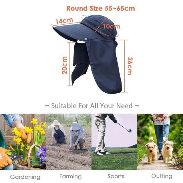 Alt view image 7 of 7 - Wide Brim Sun Hat Multifunctional UPF 50 Protection Bucket Fishing Hat Cap (Navy)