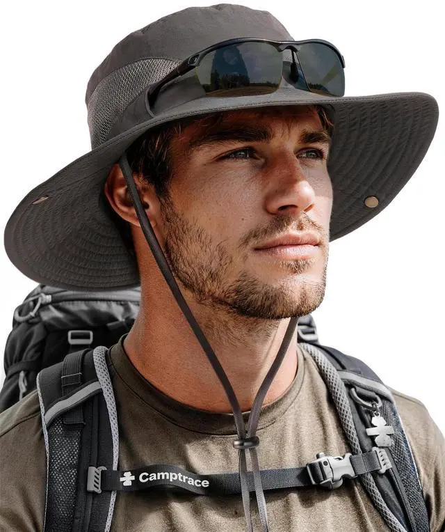 Main image of Sun Hats for Men Breathable UPF 80+ Wide Brim Bucket Hat, Outdoor Hiking Beach Fishing Hats Dark Grey