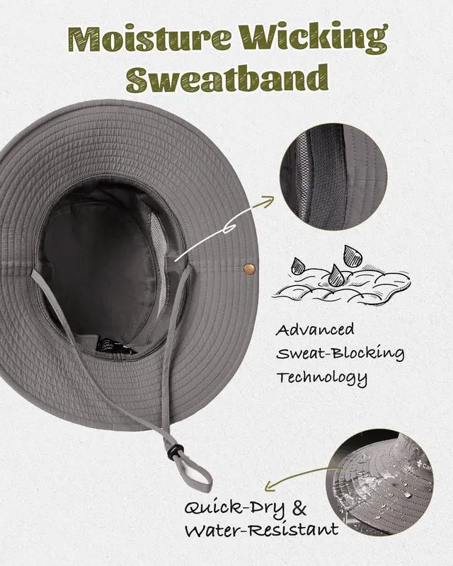 Alt view image 5 of 7 - Sun Hats for Men Breathable UPF 80+ Wide Brim Bucket Hat, Outdoor Hiking Beach Fishing Hats Dark Grey