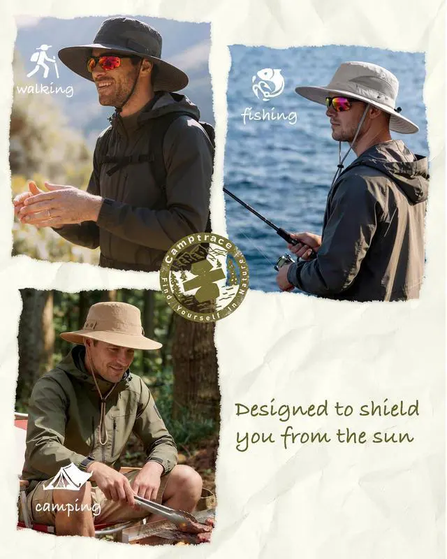 Alt view image 6 of 7 - Sun Hats for Men Breathable UPF 80+ Wide Brim Bucket Hat, Outdoor Hiking Beach Fishing Hats Dark Grey