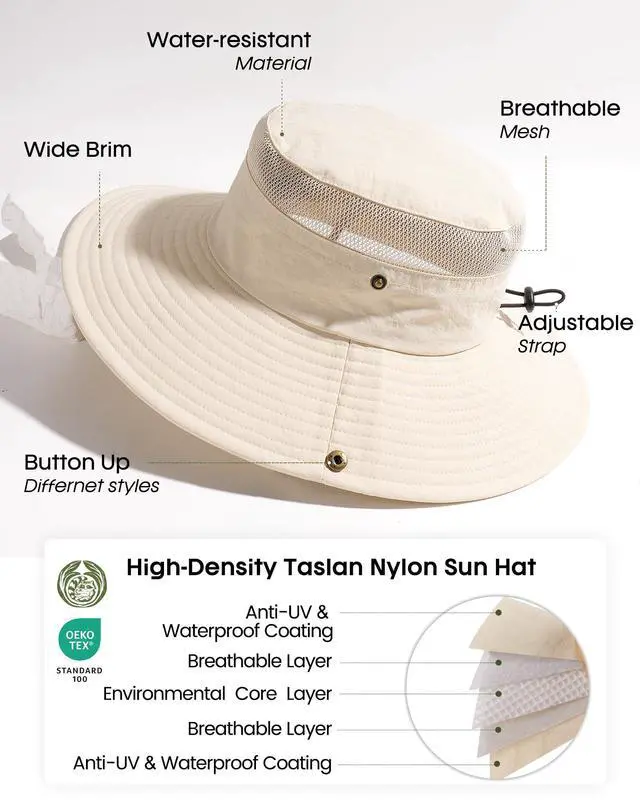 Alt view image 3 of 7 - Sun Hats for Women with Ponytail Hole Hiking Summer Wide Brim Outdoor UV Protection Bucket Safari Hat Beige