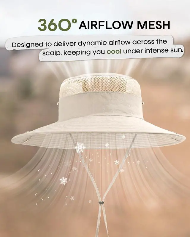 Alt view image 7 of 7 - Sun Hats for Women with Ponytail Hole Hiking Summer Wide Brim Outdoor UV Protection Bucket Safari Hat Beige