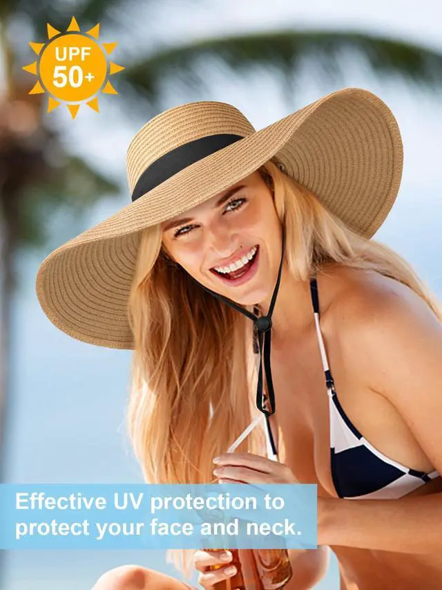 Alt view image 5 of 6 - Sun Hats for Women Oversize Wide Brim Straw Beach Hat Floppy Foldable Roll-Up Summer Vacation UPF 50+ Khaki