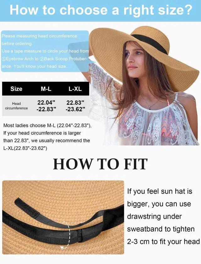 Alt view image 4 of 6 - Sun Hats for Women Oversize Wide Brim Straw Beach Hat Floppy Foldable Roll-Up Summer Vacation UPF 50+ Khaki