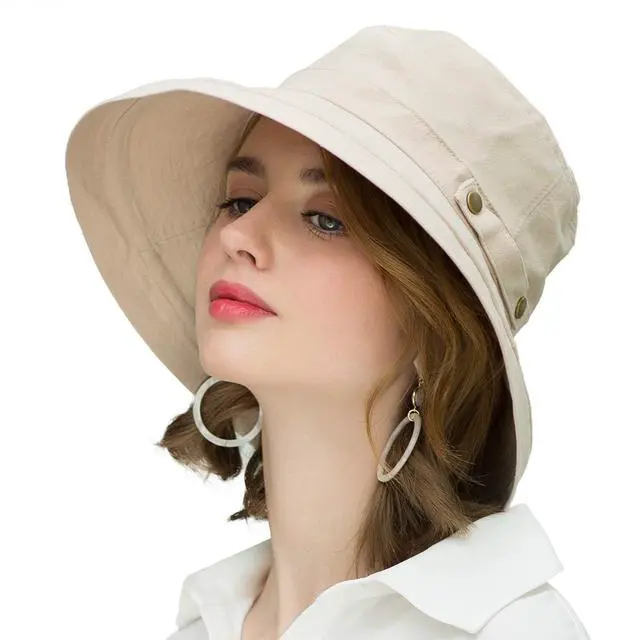 Alt view image 2 of 6 - Womens Cotton Wide Brim Sun Hats UPF52+ UV Packable Beach Hat Summer Bucket Cap for Travel