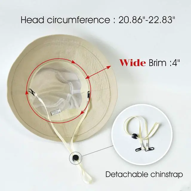 Alt view image 3 of 6 - Womens Cotton Wide Brim Sun Hats UPF52+ UV Packable Beach Hat Summer Bucket Cap for Travel