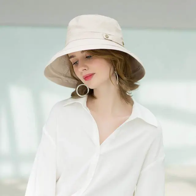 Alt view image 5 of 6 - Womens Cotton Wide Brim Sun Hats UPF52+ UV Packable Beach Hat Summer Bucket Cap for Travel