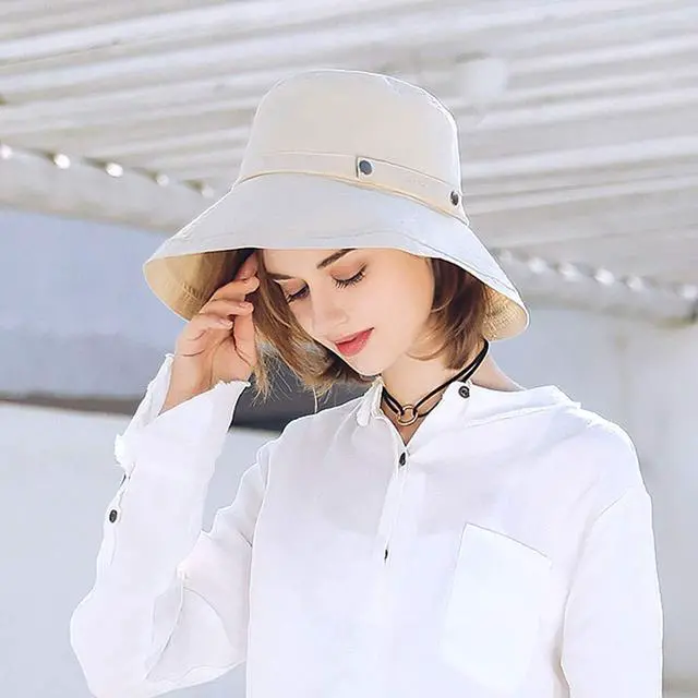 Alt view image 6 of 6 - Womens Cotton Wide Brim Sun Hats UPF52+ UV Packable Beach Hat Summer Bucket Cap for Travel