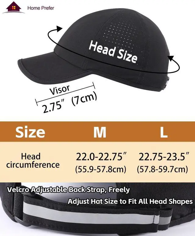 Alt view image 2 of 7 - UPF50+ Water Repellent Quick Dry Sun Hat for Men Women Outdoor Sports Running Golf Reflective Adjustable Baseball Cap Black Medium